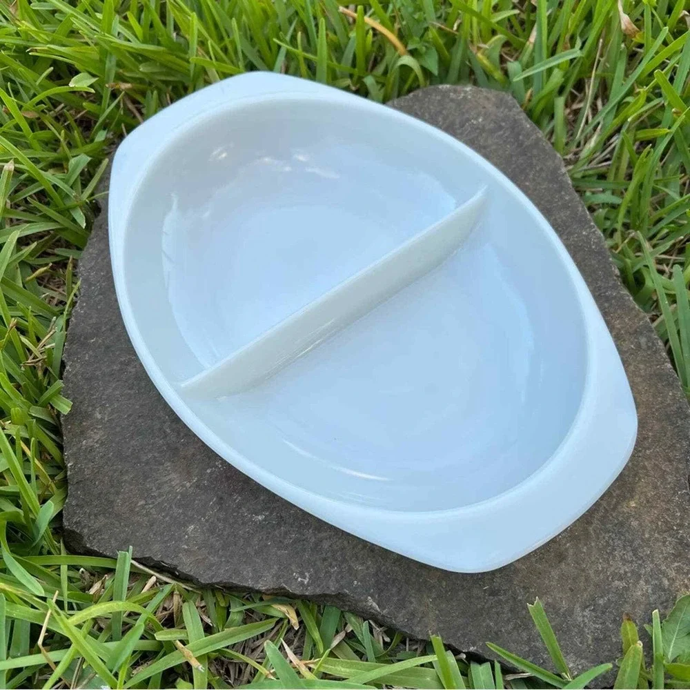 Pyrex Divided Serving Dish 1063 White Milk Glass 1.5 QT Oval Vintage USA